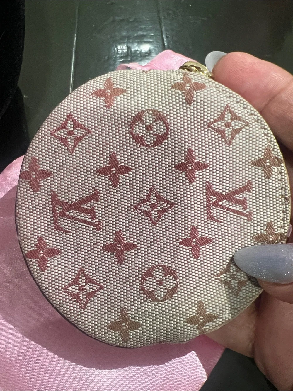 Louis Vuitton Blush Monogram Round Coin Case with Gold Accents